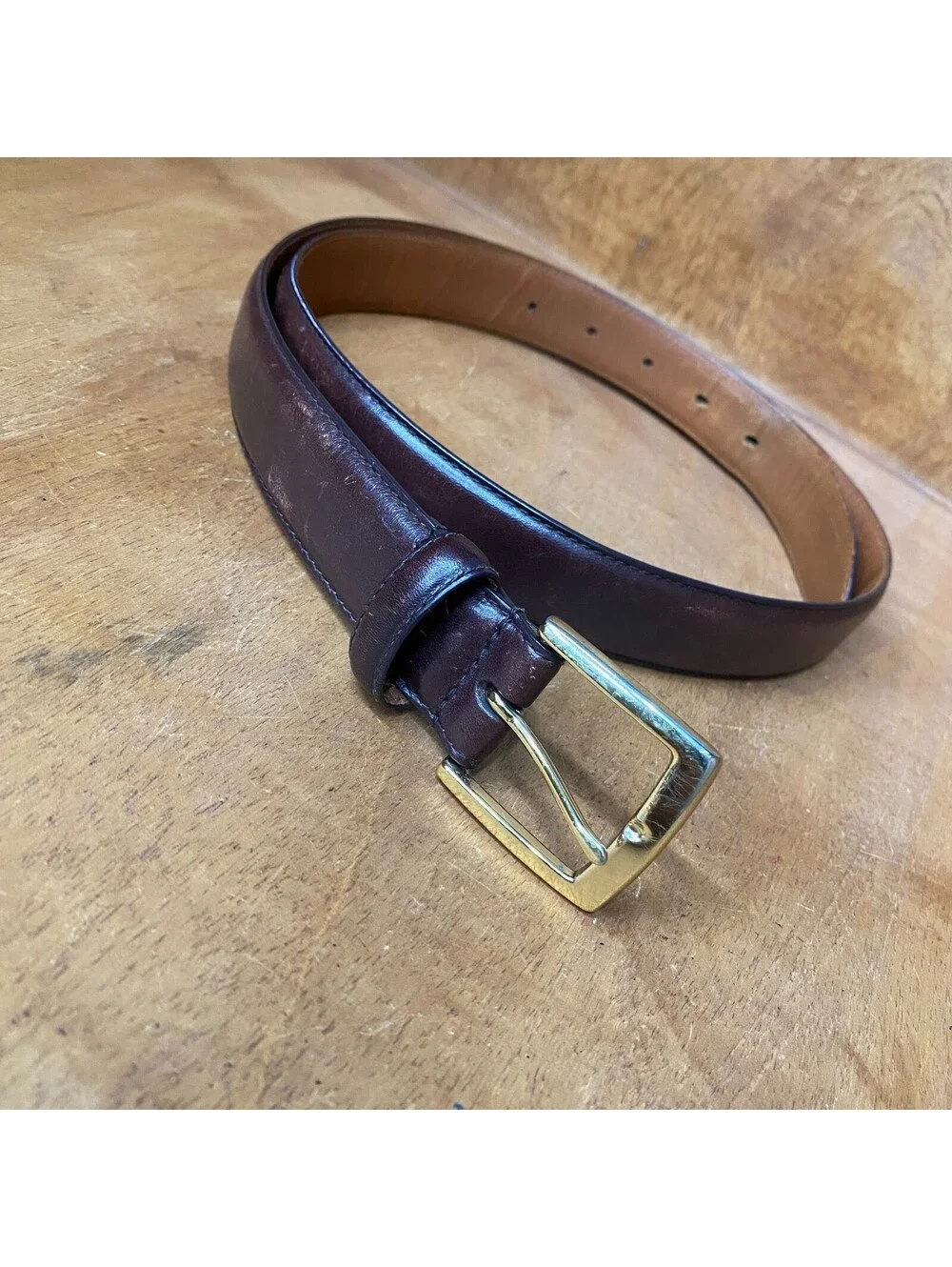 Brooks Brothers 346 Brown Genuine Leather Belt Mens Size 38/95 Gold Buckle